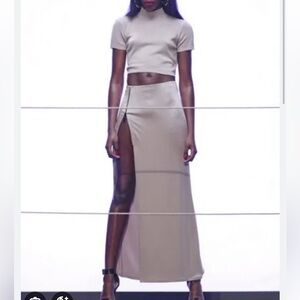 Rhianna for River Island silver High-Slit Skirt